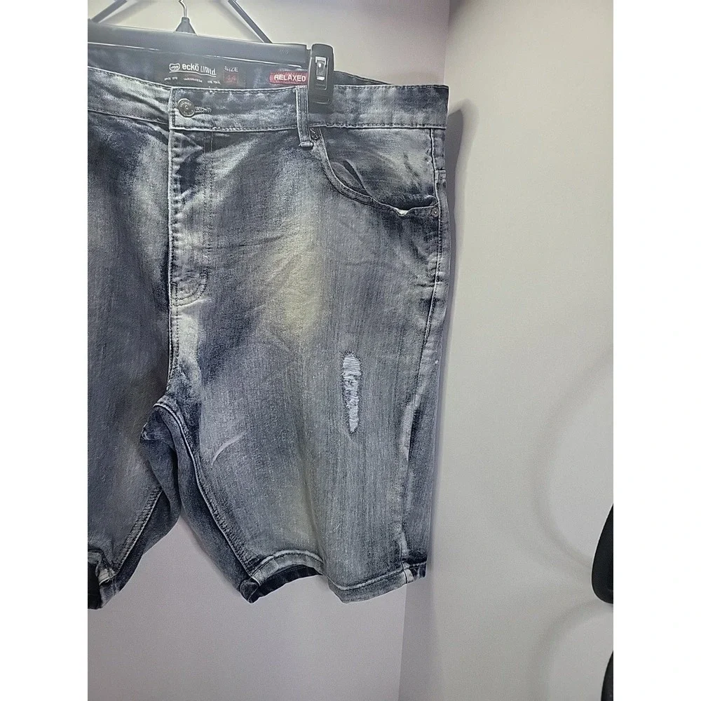 Ecko Unltd Shorts Mens 44 Blue Acid Wash Distressed Jean‎ Denim Bermuda Casual